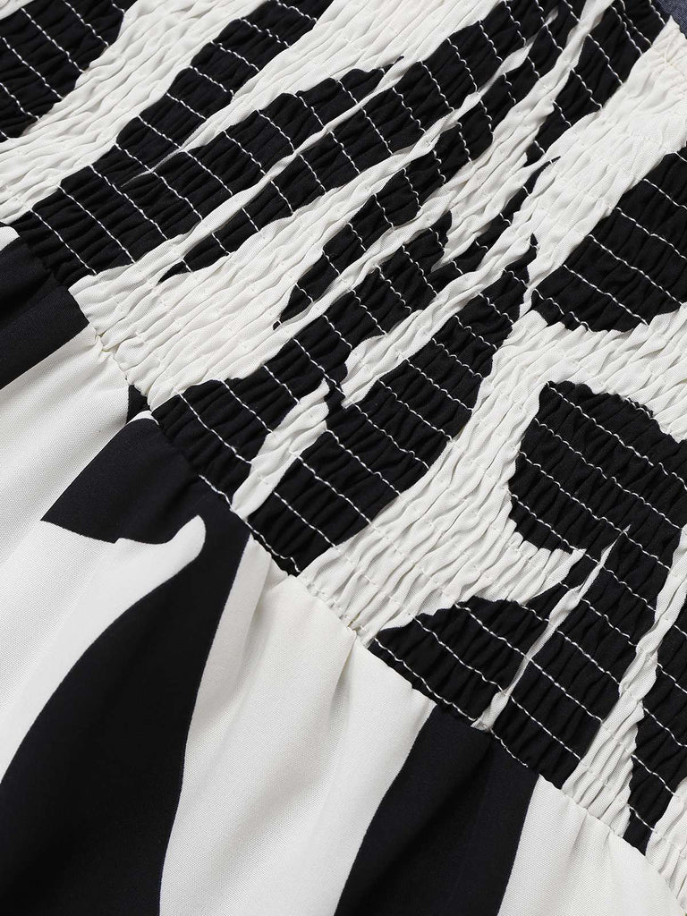 Schwarz 1930er Blätter Silhouette Spaghetti Träger Jumpsuit