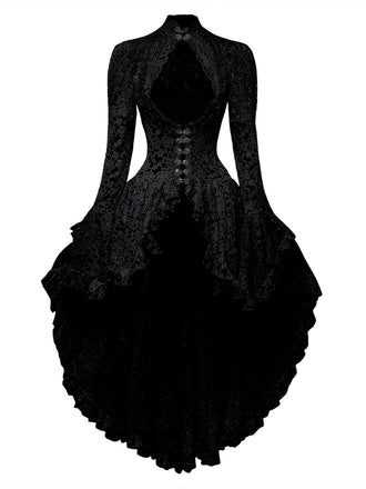 Schwarz 1980er Gigot-Ärmel Viktorianisch Spitze Kleid