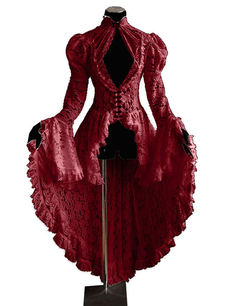 Schwarz 1980er Gigot-Ärmel Viktorianisch Spitze Kleid