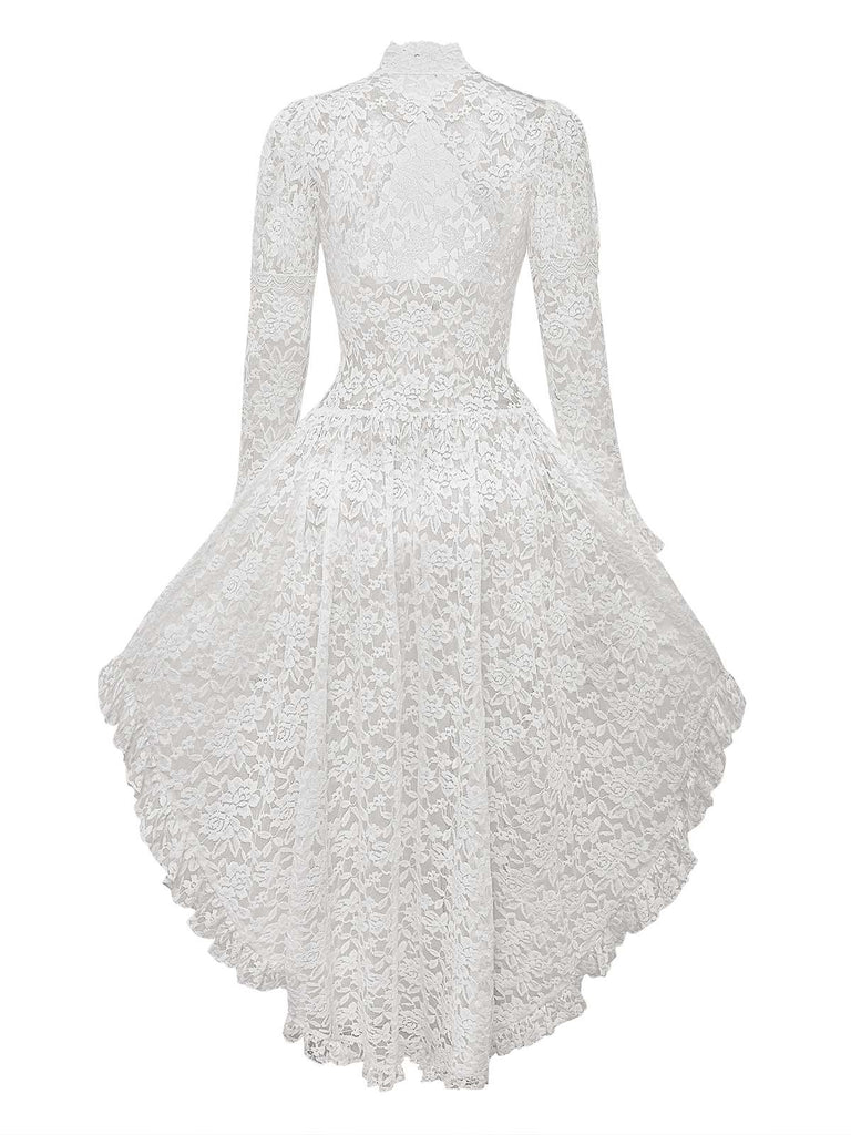 Weiß 1980er Gigot-Ärmel Viktorianisch Spitze Kleid