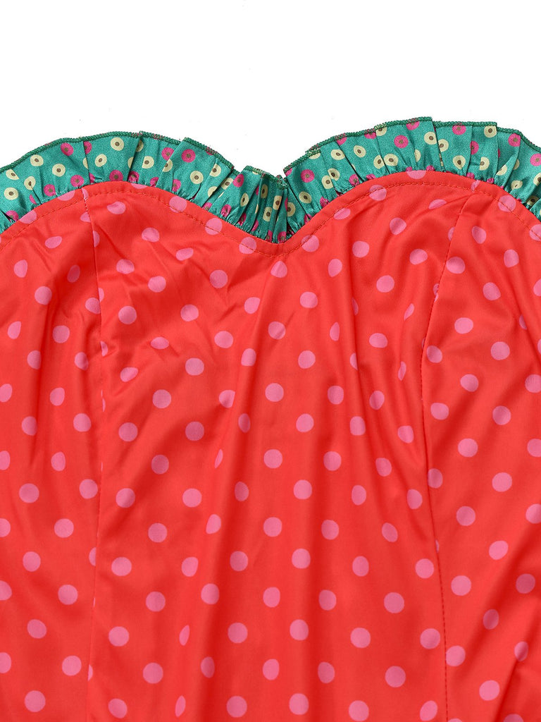 Grün 1930er Grinch Martha Cosplay Polka Dot Trägerlos Kleid