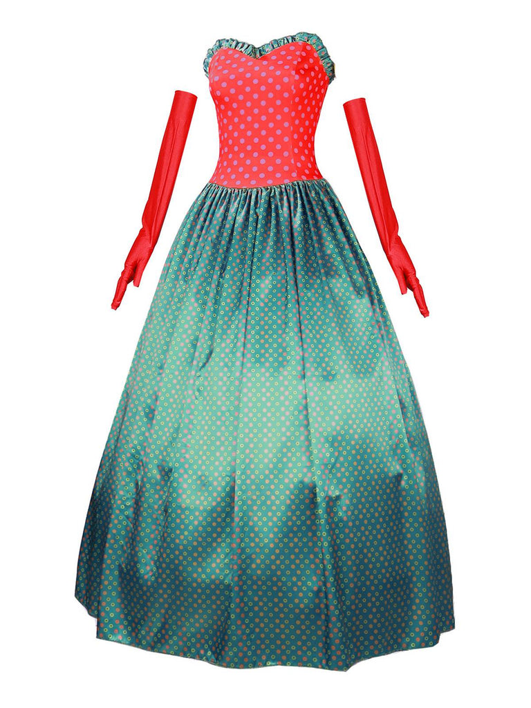 Grün 1930er Grinch Martha Cosplay Polka Dot Trägerlos Kleid