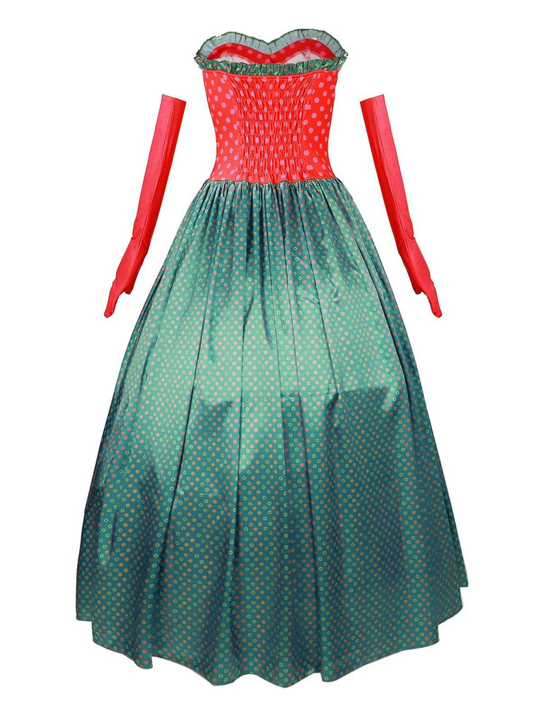 Grün 1930er Grinch Martha Cosplay Polka Dot Trägerlos Kleid
