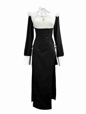 Schwarz & Weiß 1960er Farbblock Nonne Cosplay Kleid