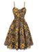 1950er Slip Leopard Sonnenblume Schmetterlinge Spitze Kleid