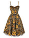 1950er Slip Leopard Sonnenblume Schmetterlinge Spitze Kleid