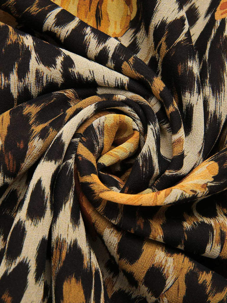 1950er Slip Leopard Sonnenblume Schmetterlinge Spitze Kleid