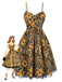 1950er Slip Leopard Sonnenblume Schmetterlinge Spitze Kleid