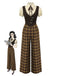Braun 1930er Gefälschte 3PCS Bogen Plaid Jumpsuit