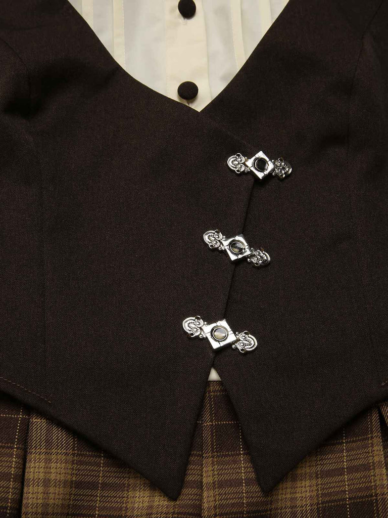 [Vorverkauf] Schwarz 1930er Gefälschte 3PCS Bogen Plaid Jumpsuit