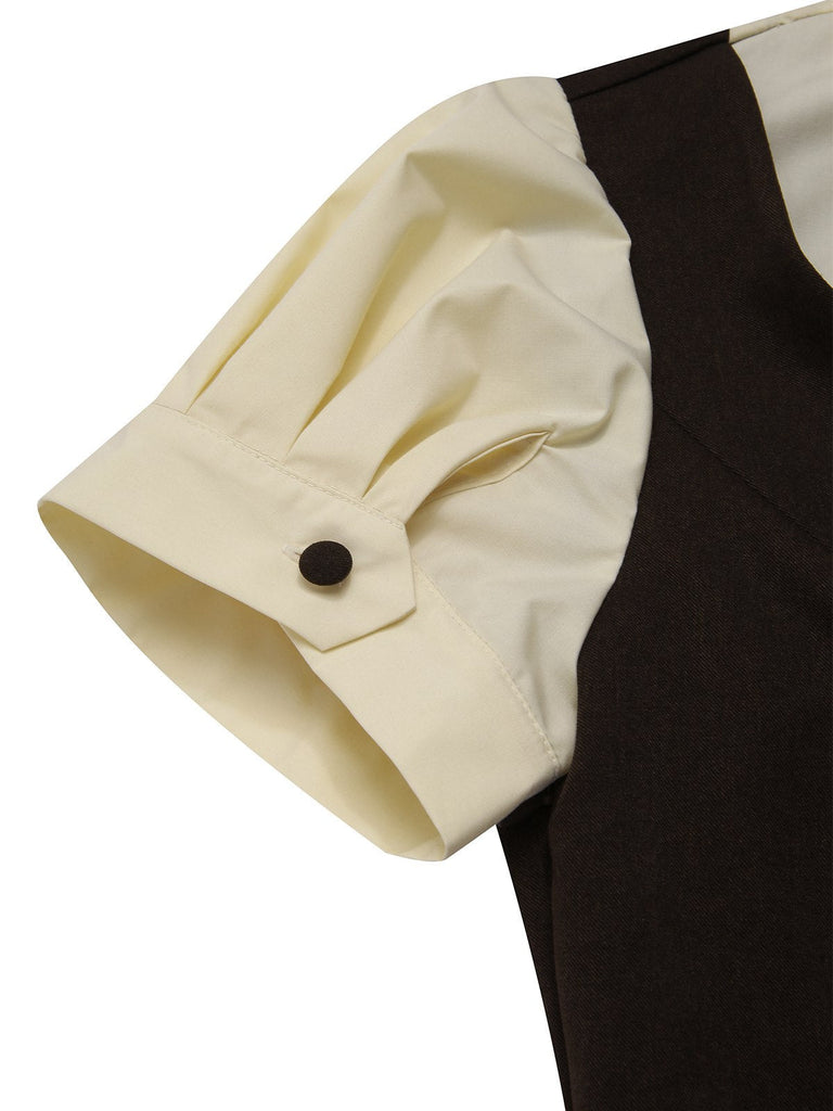 [Vorverkauf] Schwarz 1930er Gefälschte 3PCS Bogen Plaid Jumpsuit