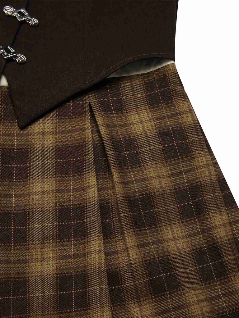 [Vorverkauf] Schwarz 1930er Gefälschte 3PCS Bogen Plaid Jumpsuit