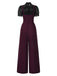 Schwarz 1930er Netz Patchwork Vertikal Streifen Jumpsuit