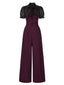 Schwarz 1930er Netz Patchwork Vertikal Streifen Jumpsuit