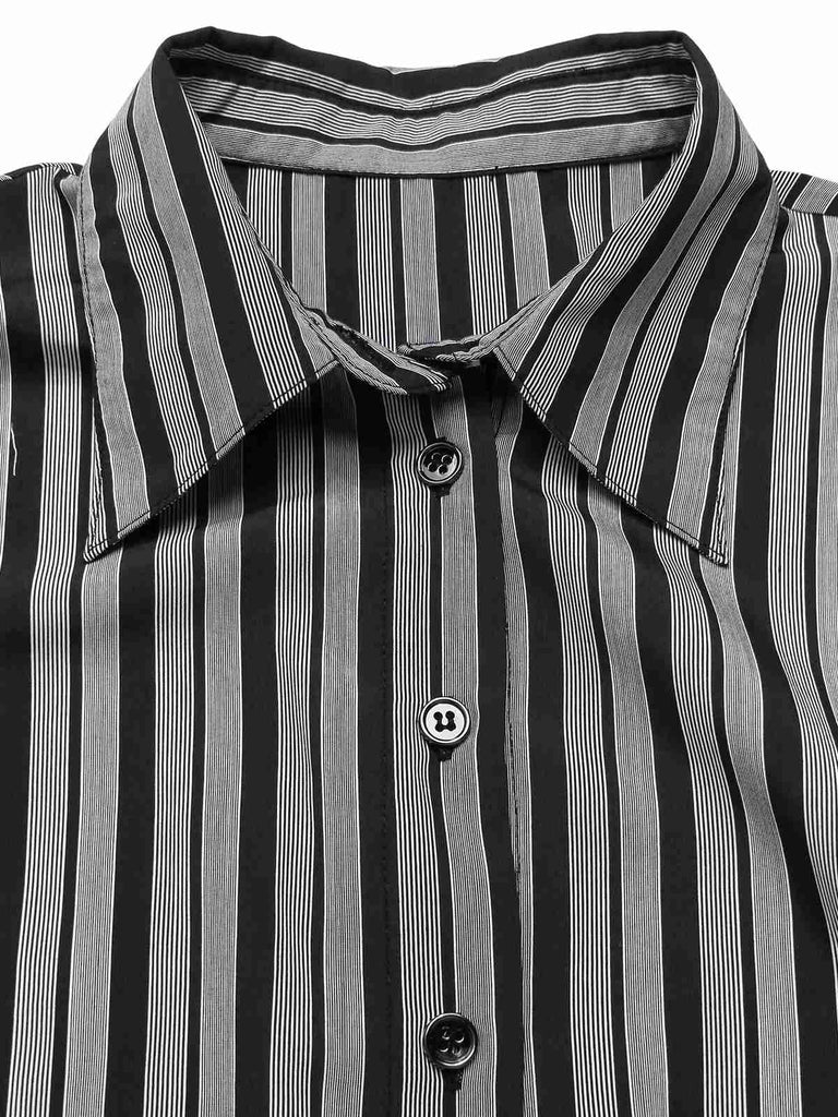 Schwarz 1940er Hemdkragen Streifen Jumpsuit Mit Kap