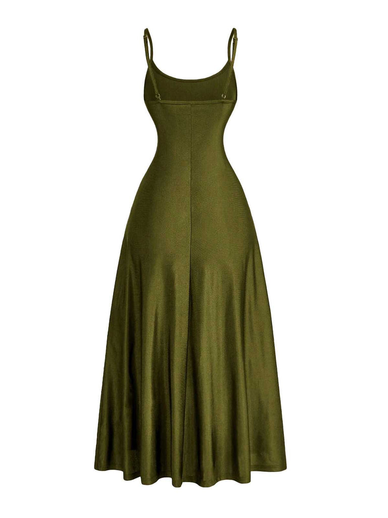1930er Solide Spaghetti Träger Satin Kleid