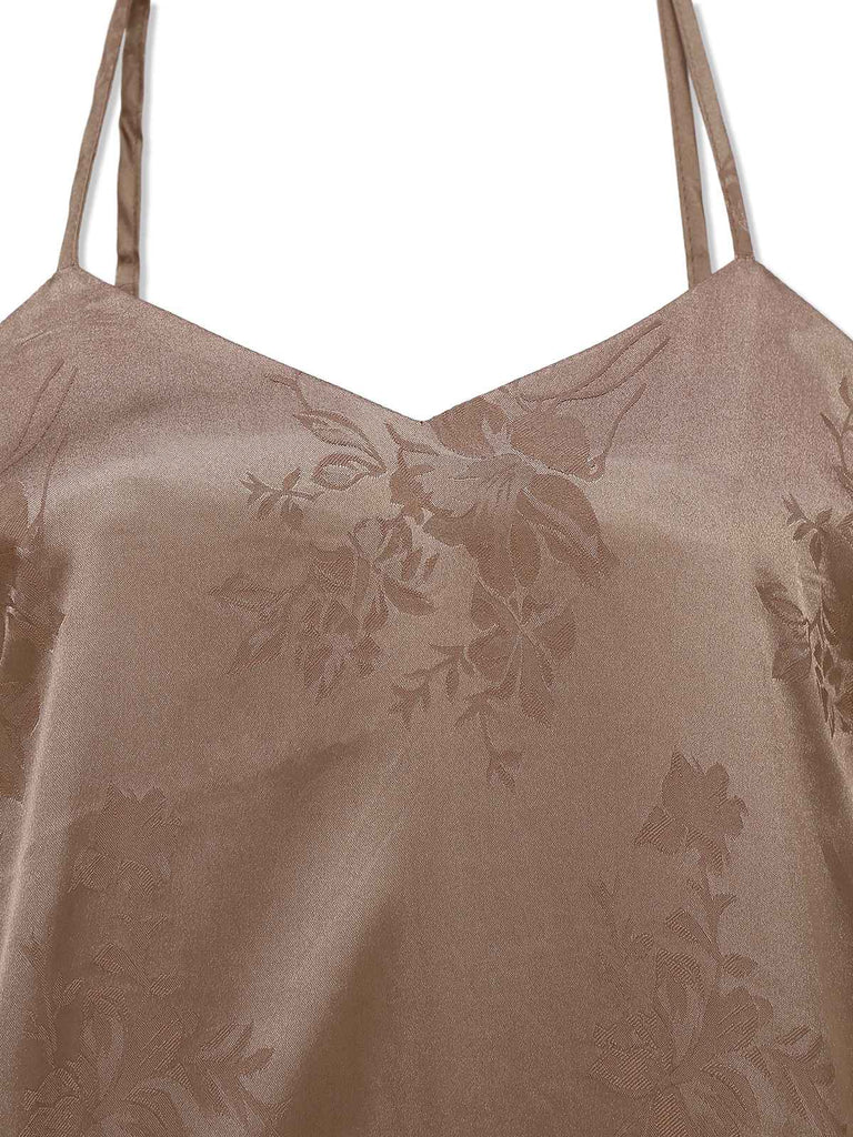 1930er Solide Satin Blumen Jacquard Slip Meerjungfrauen Kleid