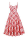 Rot 1950er Spaghettiträger Plaid Swing Kleid