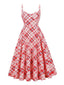 Rot 1950er Spaghettiträger Plaid Swing Kleid