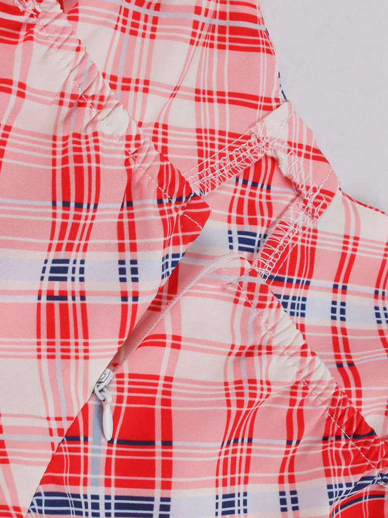 Rot 1950er Spaghettiträger Plaid Swing Kleid