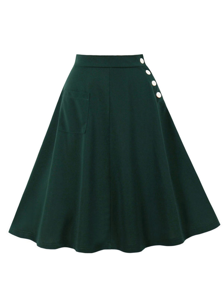 1950er Solide Seitliche Knöpfe Taschen Rock