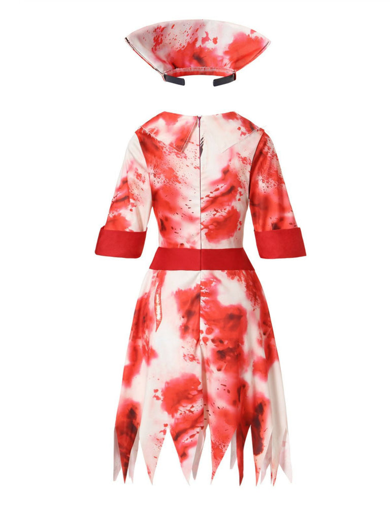Rot 1950er Halloween Zombie Krankenschwester Blut Flecken Kleid