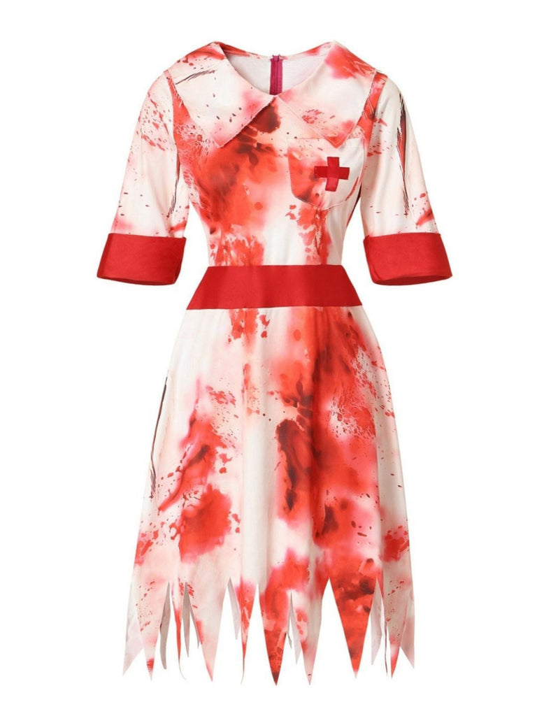 Rot 1950er Halloween Zombie Krankenschwester Blut Flecken Kleid