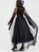 Schwarz 1980er Halloween Netz Patchwork Kleid Mit Cape