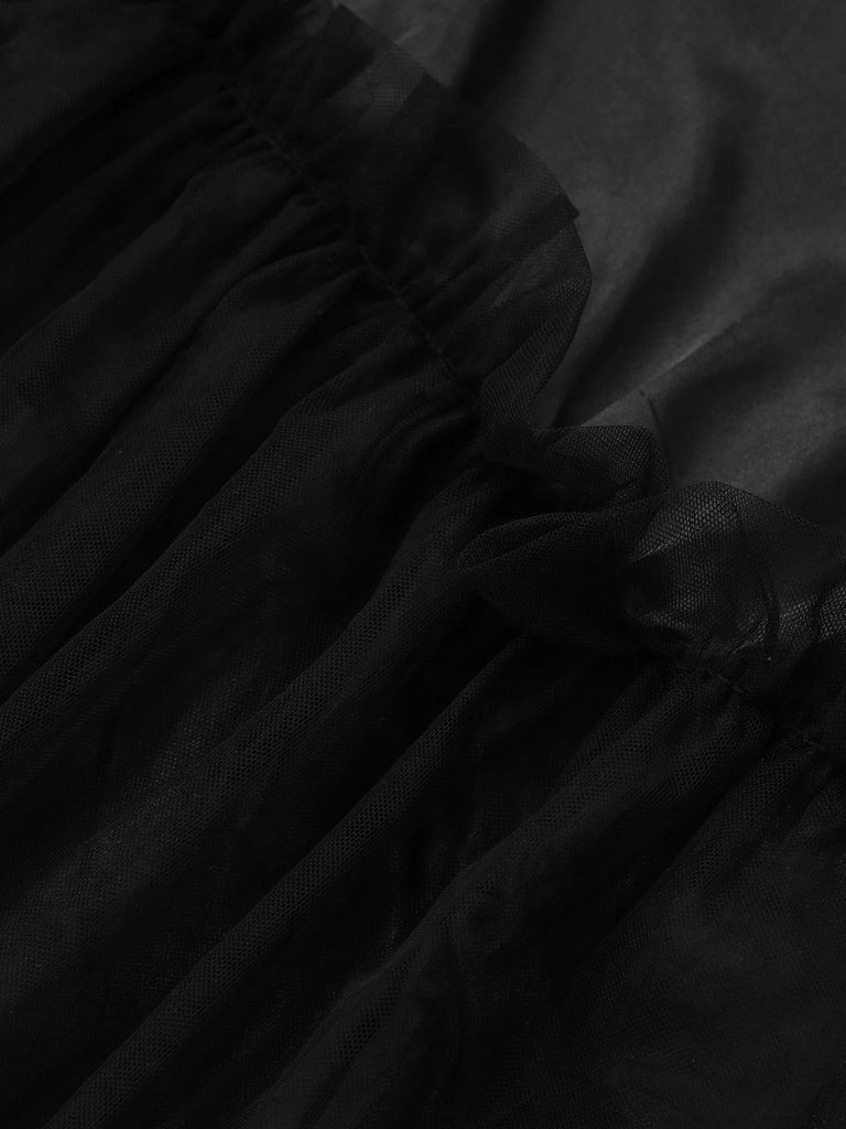 Schwarz 1980er Halloween Netz Patchwork Kleid Mit Cape