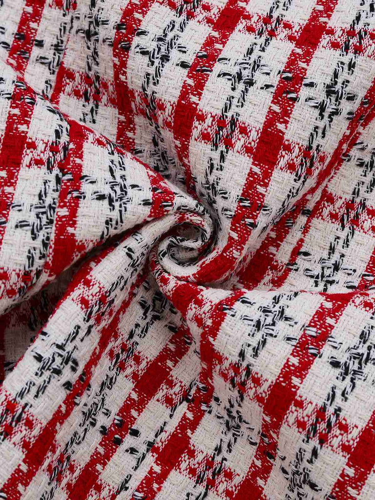 Rot 1960er Plaid Tweed Weste Kleid