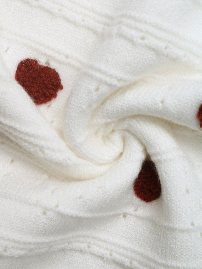 Weiß 1950er Herz Kontrast Gestrickt Strickjacke