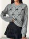 Grau 1950er Rundhals Bogen Pullover