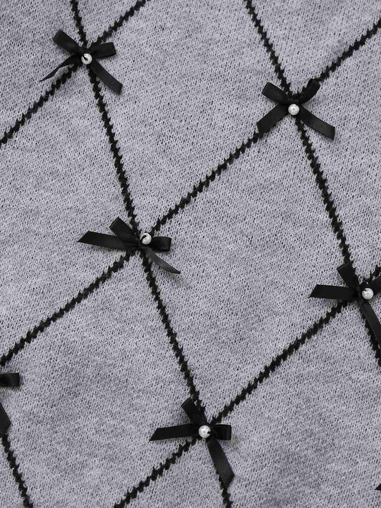 Grau 1950er Rundhals Bogen Pullover