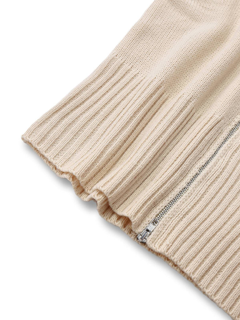 Beige 1950er Revers Ärmellos Stricken Weste