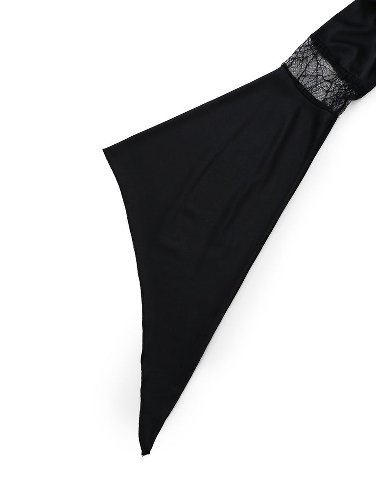 Schwarz & Blau 1930er Hexe Schnürung Kapuze Kleid