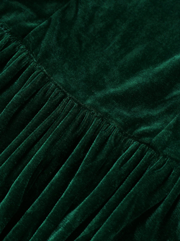 Grün 1930er Frau Weihnachtsmann Samt Kleid mit Kap