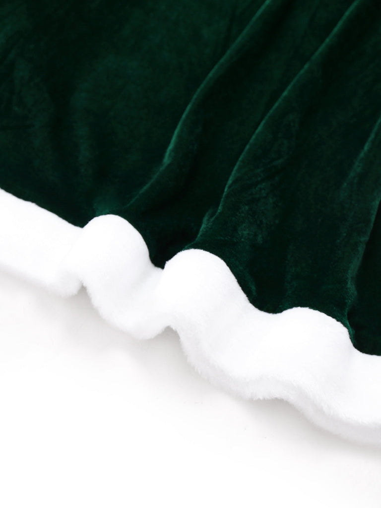 Grün 1930er Frau Weihnachtsmann Samt Kleid mit Kap