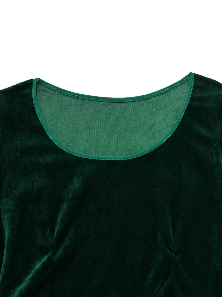 Grün 1930er Frau Weihnachtsmann Samt Kleid mit Kap