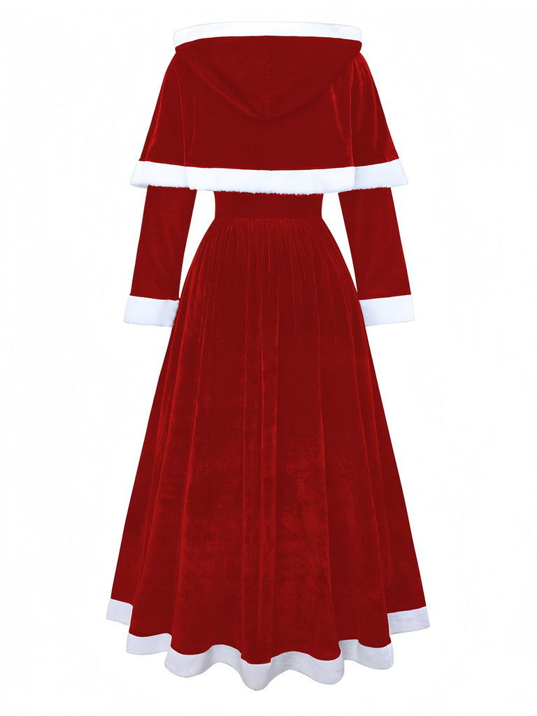 Grün 1930er Frau Weihnachtsmann Samt Kleid mit Kap