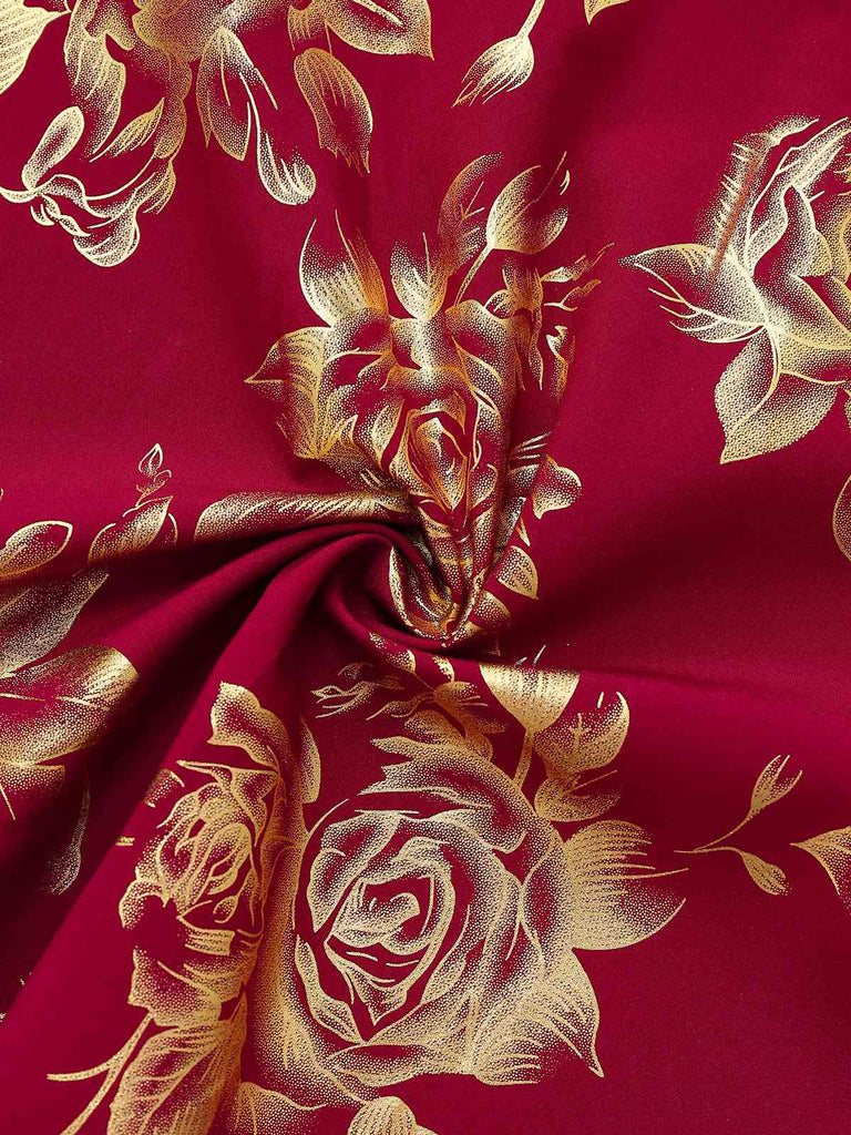 Rot 1930er Goldfolie Blumen Meerjungfrauen Durchsichtig Kleid