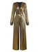 Gold 1930er Metallisch Stoff V-Ausschnitt Jumpsuit