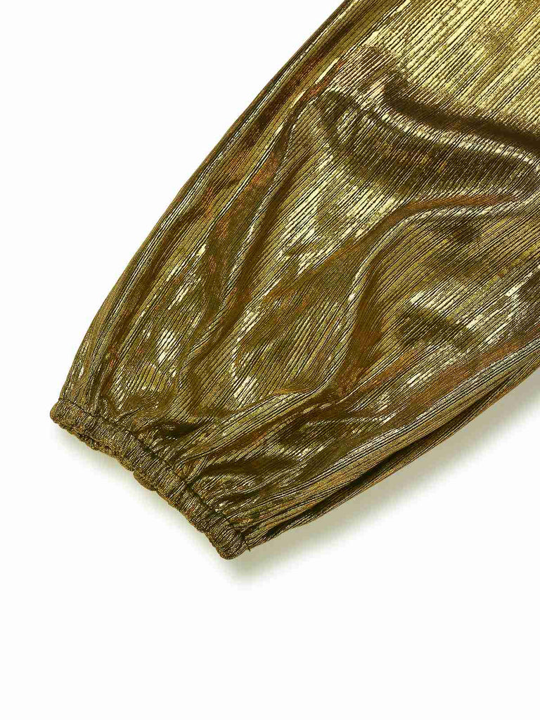 Gold 1930er Metallisch Stoff V-Ausschnitt Jumpsuit