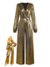 Gold 1930er Metallisch Stoff V-Ausschnitt Jumpsuit