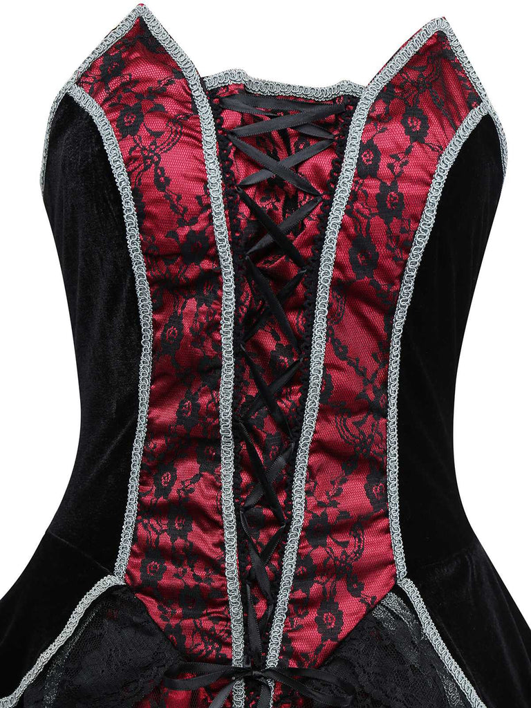 Rot 1970er Schläger Trägerlos Spitze Hoch-Tief Saum Kleid