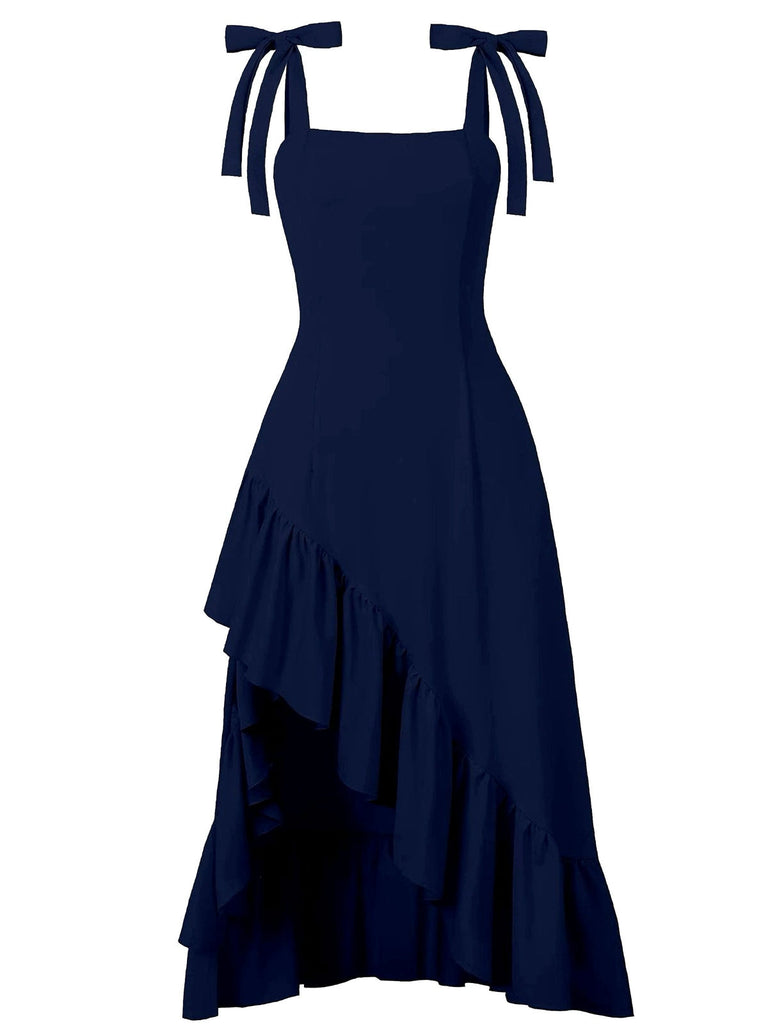 1930er Solide Bogen Schlitz Rüschen Saum Hosenträger Kleid