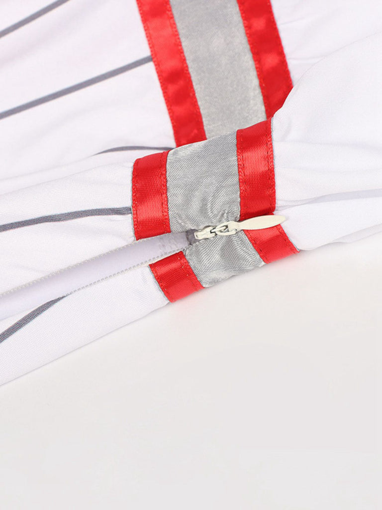 Silber 1960er Halloween IT Pennywise Streifen Puffärmel Flaumig Kleid