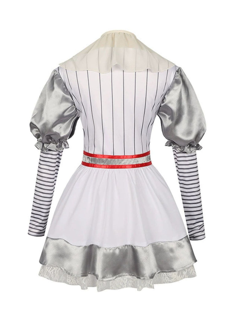 Silber 1960er Halloween IT Pennywise Streifen Puffärmel Flaumig Kleid