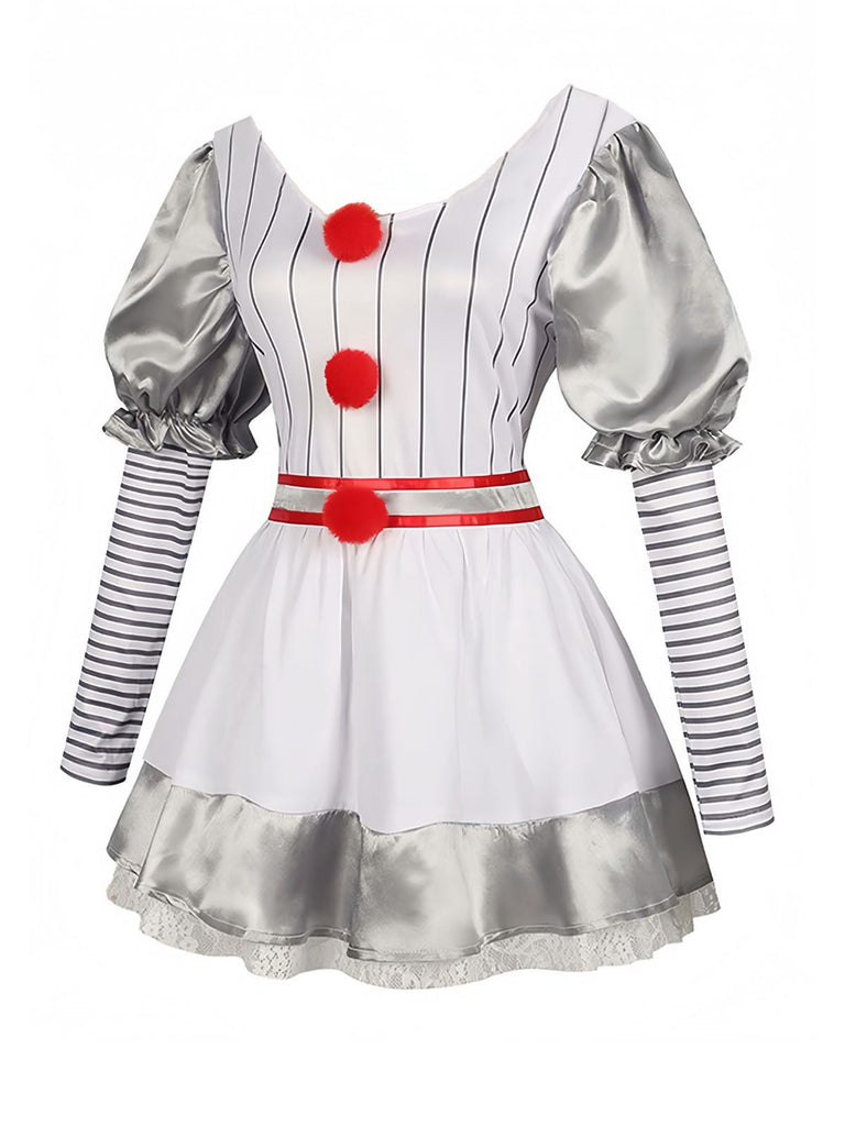 Silber 1960er Halloween IT Pennywise Streifen Puffärmel Flaumig Kleid