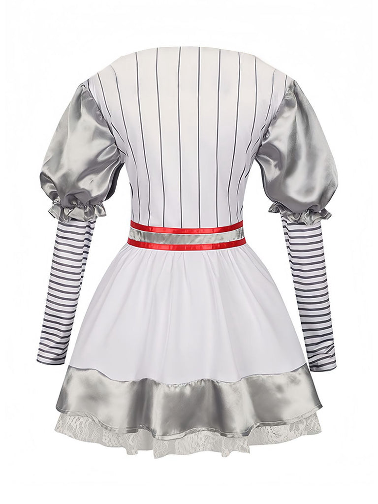 Silber 1960er Halloween IT Pennywise Streifen Puffärmel Flaumig Kleid