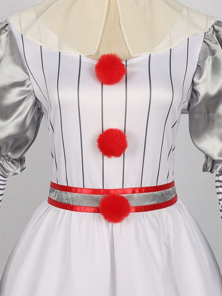 Silber 1960er Halloween IT Pennywise Streifen Puffärmel Flaumig Kleid